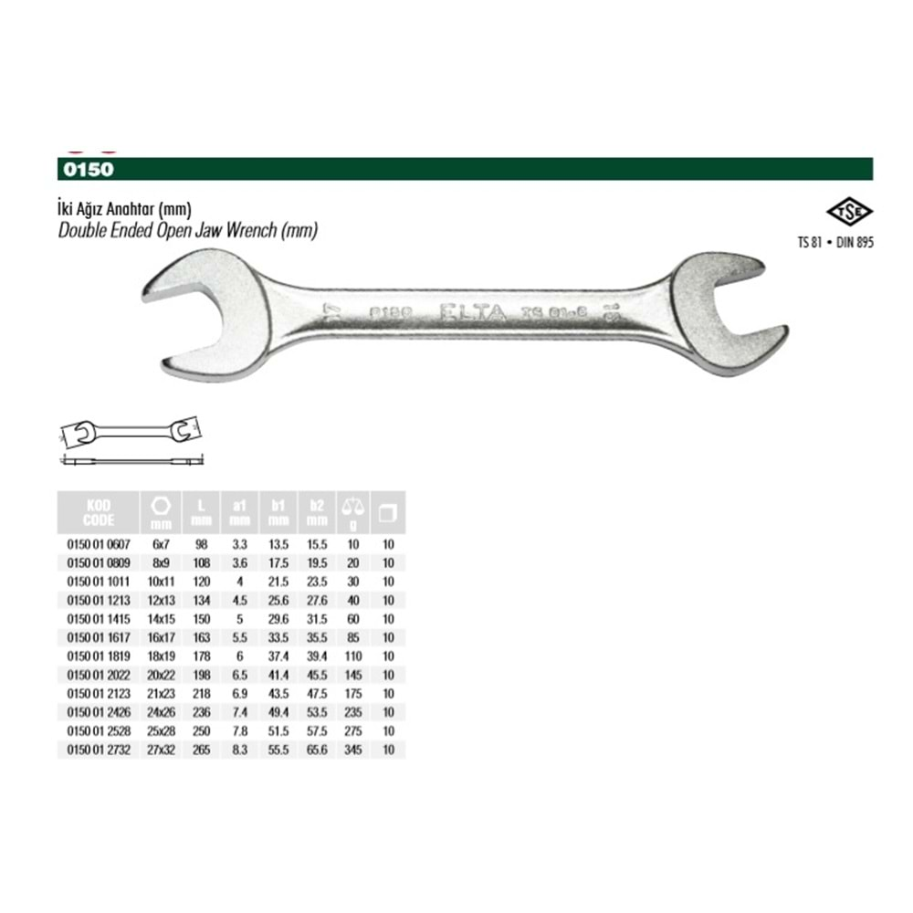 ELTA 8X9 İKİ AĞIZ ANAHTAR 0150 01 0809