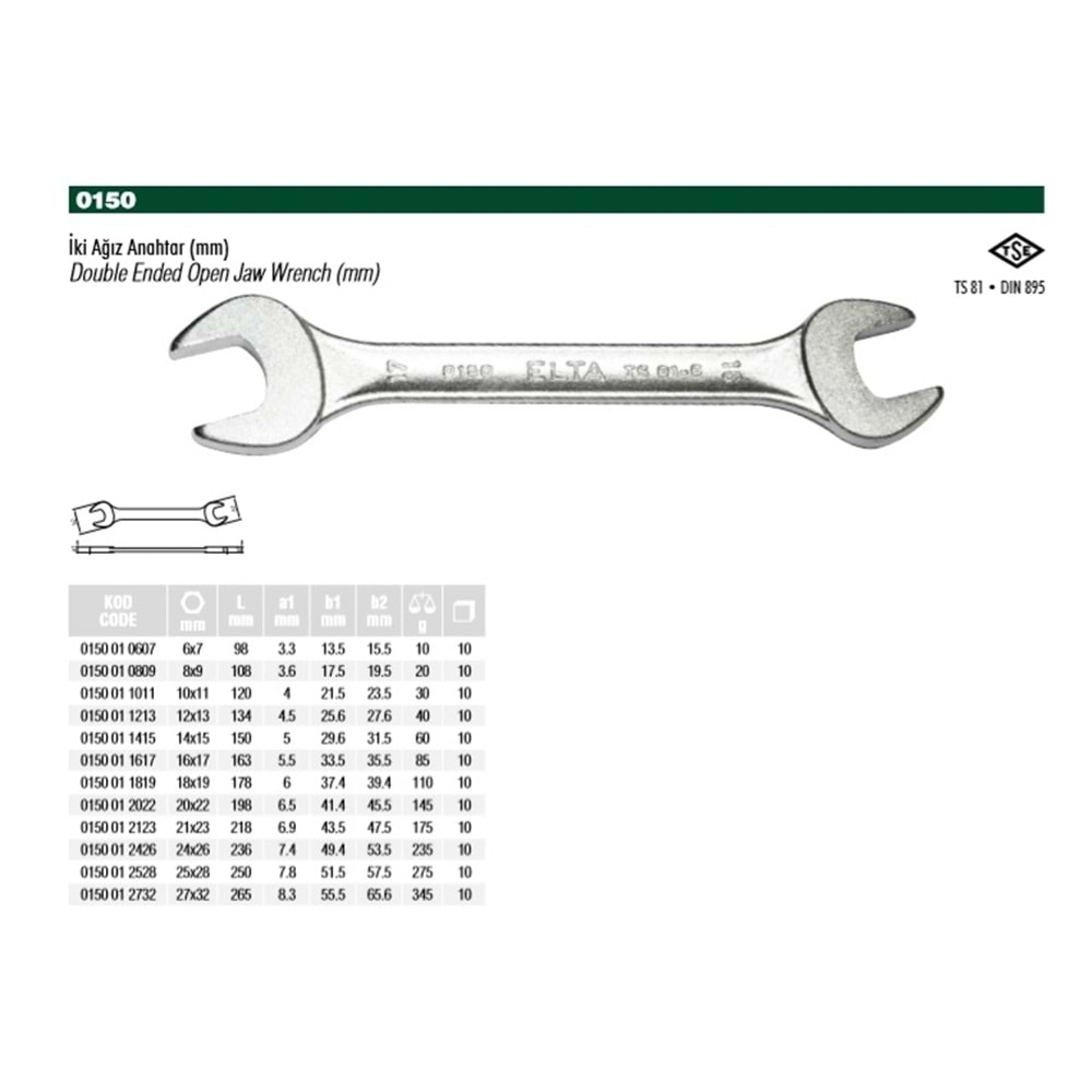 ELTA 12X13 İKİ AĞIZ ANAHTAR 0150 01 1213