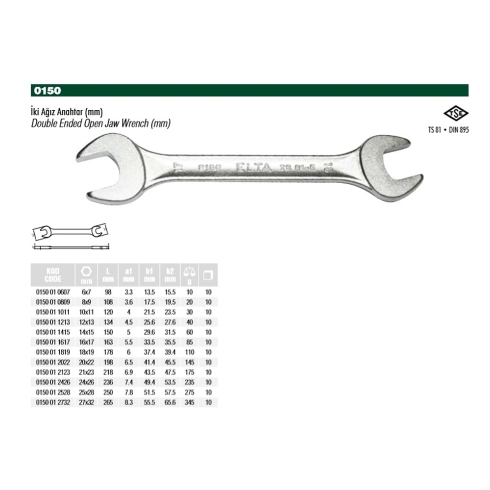 ELTA 14X15 İKİ AĞIZ ANAHTAR 0150 01 1415