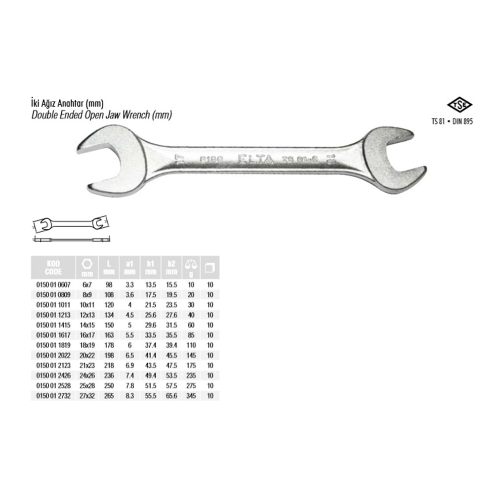 ELTA 18X19 İKİ AĞIZ ANAHTAR 0150 01 1819