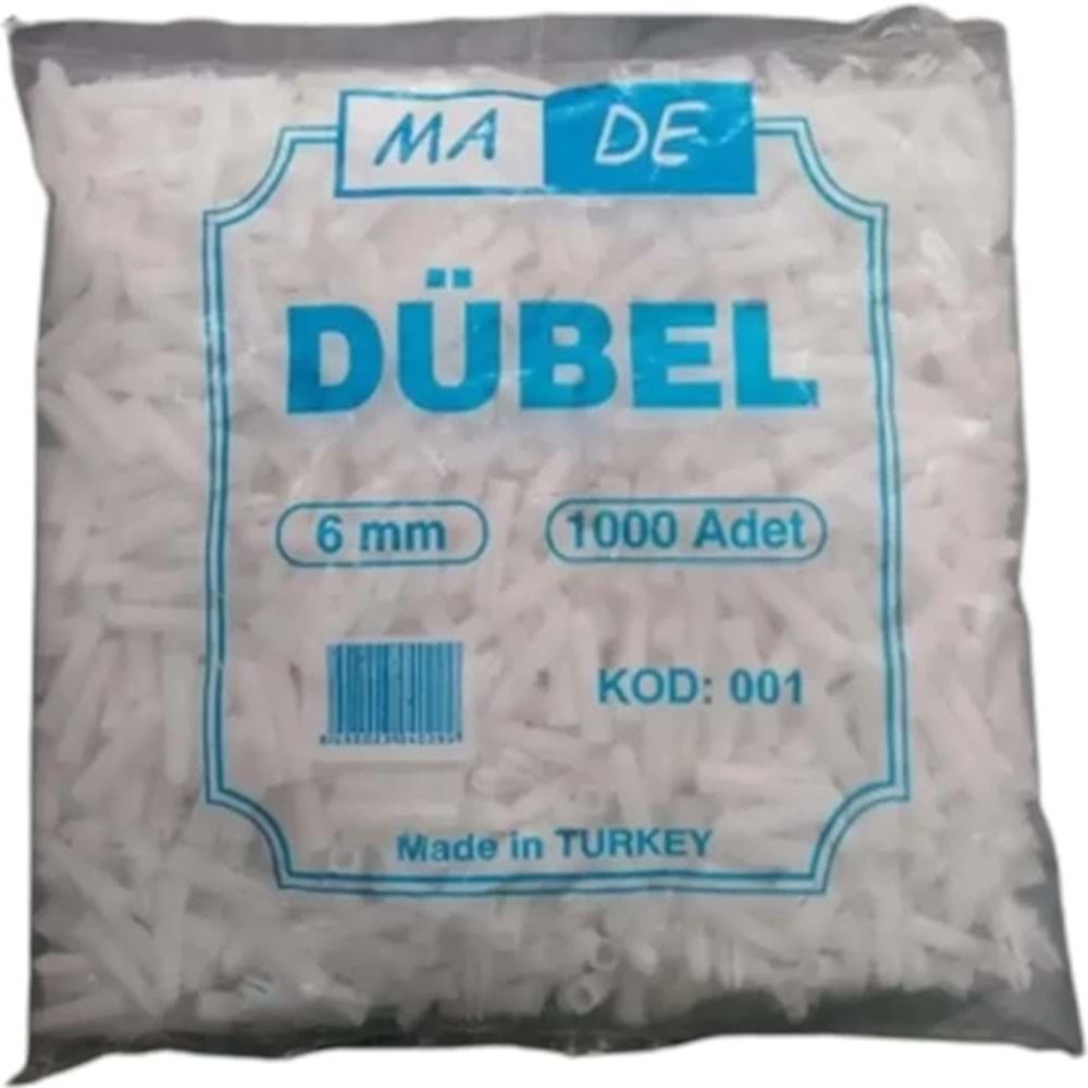 6 MM 1000Lİ PAKET STANDART BEYAZ DÜBEL MADE KOD:001