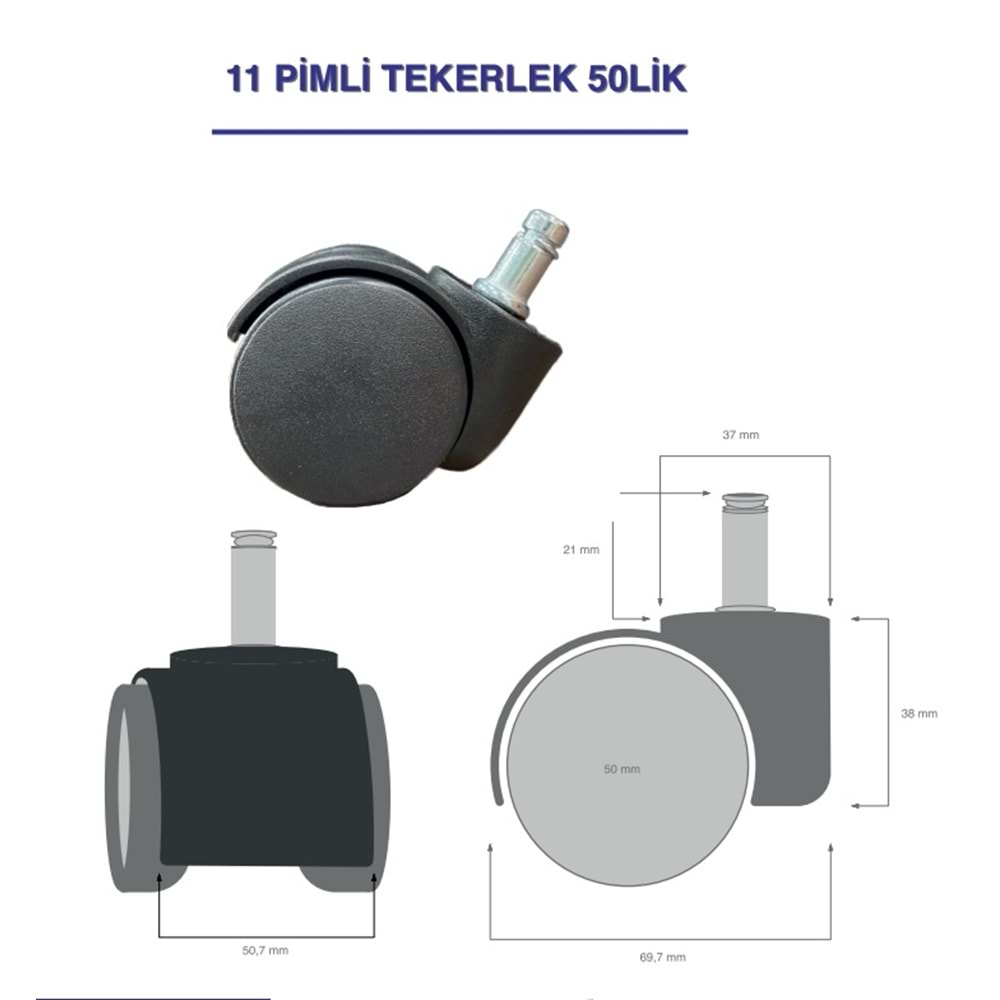 TEKERLEK NO: 413 50MM KALIN PİMLİ BÜYÜK PLASTİK SEGMANLI BÜRO TİPİ