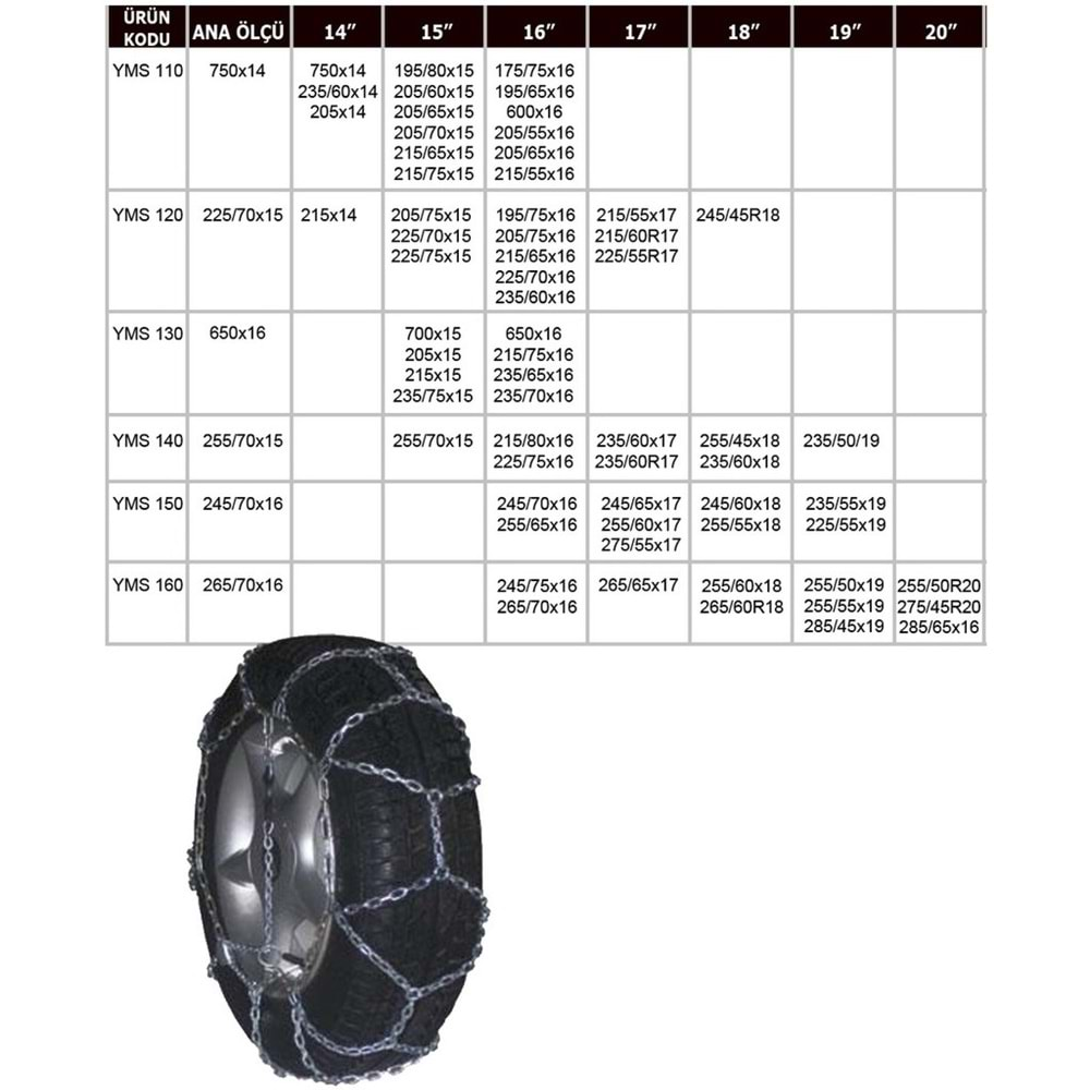 YMS 110 YILDIZ TAKMATİK PATİNAJ ZİNCİRİ/KAR ZİNCİRİ