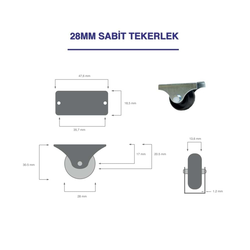 MİNİ SABİT TEKERLEK 28 MM