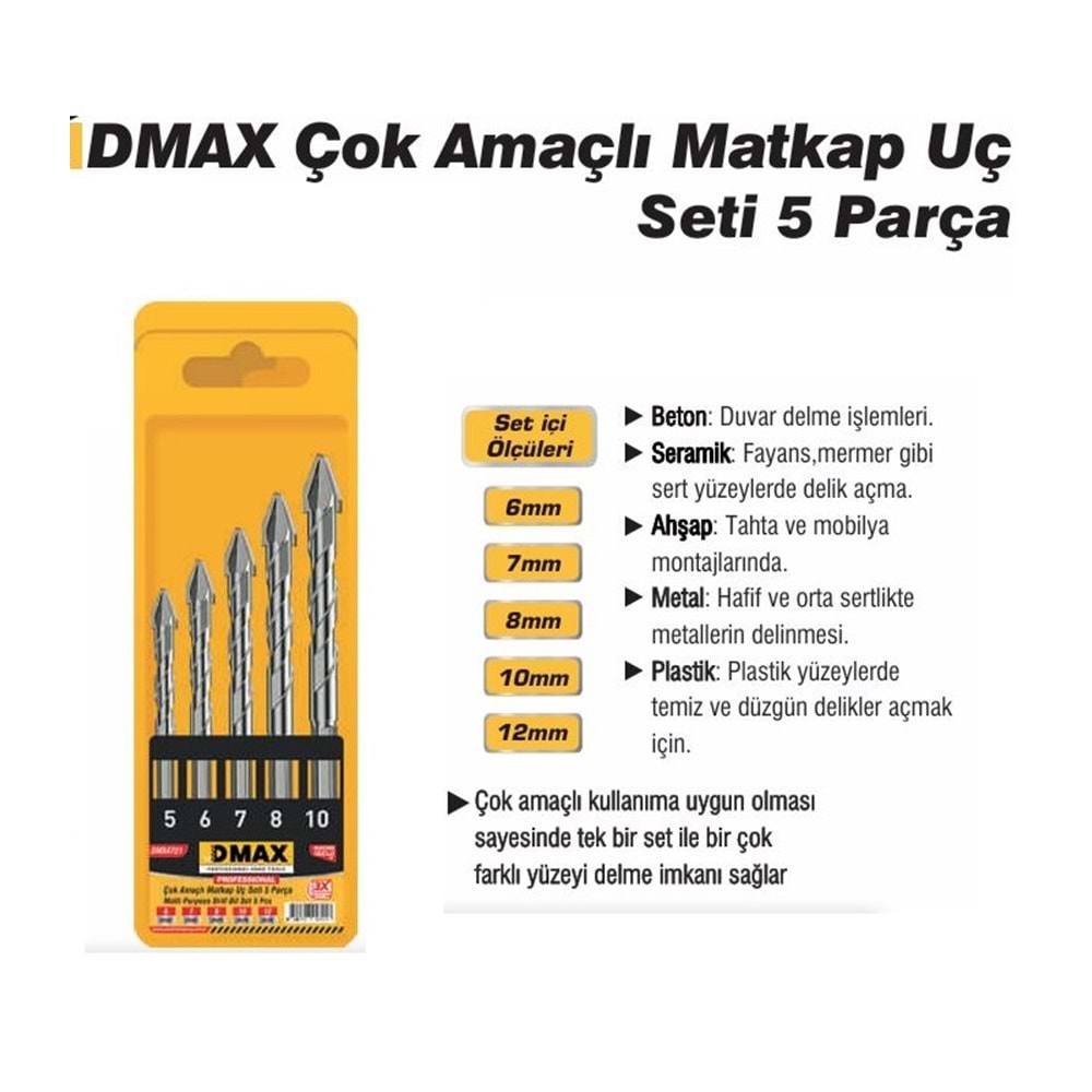 DMAX DMX4721 ÇOK AMAÇLI MATKAP UCU SETI 5 PARÇA