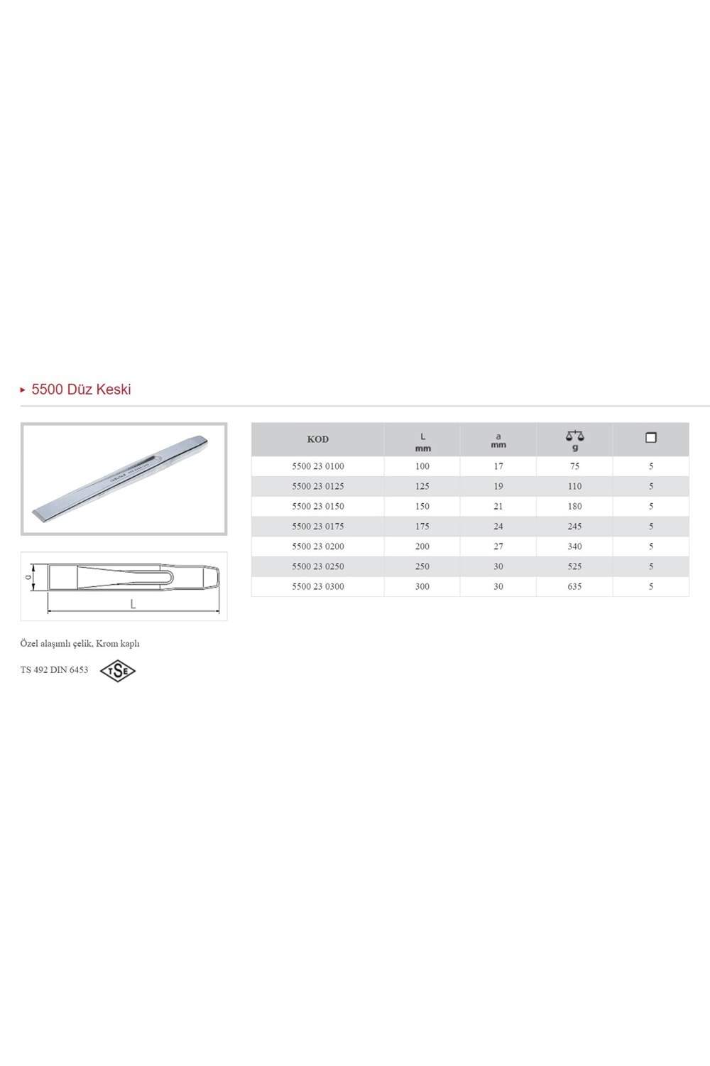 İZELTAŞ 150 MM DÜZ KESKİ KROM 5500 23 0150