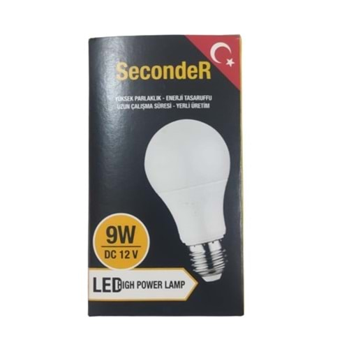 SECONDER DC 12VOLT 9 WATT E27 LED SOLAR AMPUL BEYAZ