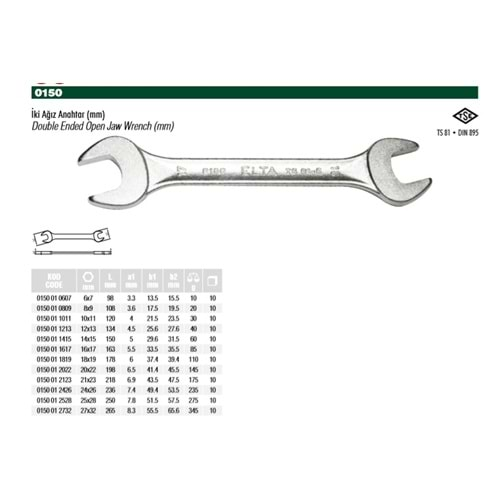 ELTA 8X9 İKİ AĞIZ ANAHTAR 0150 01 0809