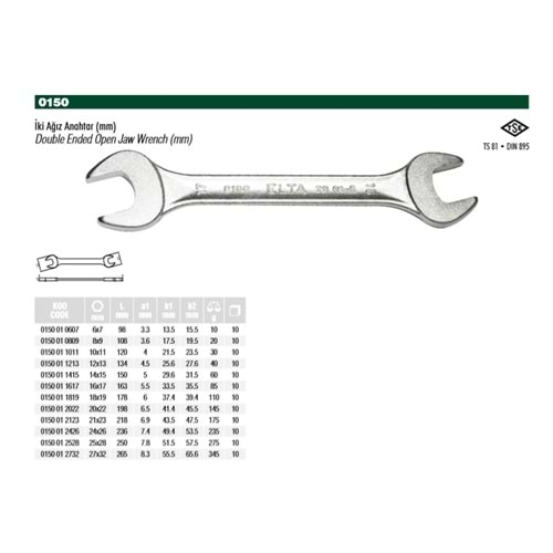 ELTA 10X11 İKİ AĞIZ ANAHTAR 0150 01 1011