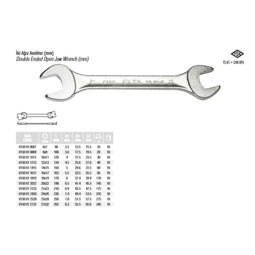 ELTA 18X19 İKİ AĞIZ ANAHTAR 0150 01 1819