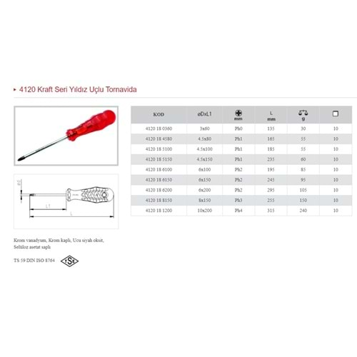 İZELTAŞ 4.5X80 KRAFT SERİSİ YILDIZ UÇLU TORNAVİDA 4120 18 4580