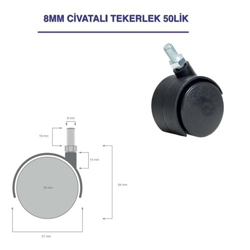 TEKERLEK NO: 402 BÜYÜK 8 MM CİVATALI PLASTİK