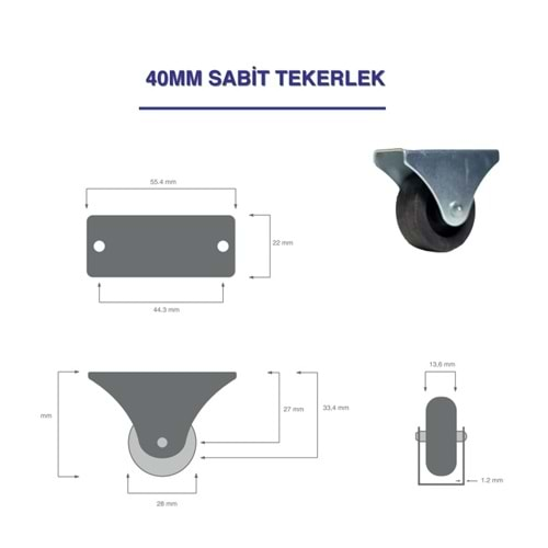 KÜÇÜK SABİT TEKERLEK 40 MM