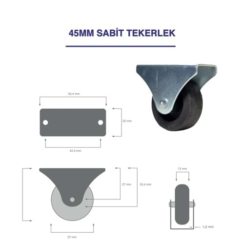 ORTA SABİT TEKERLEK 45 MM