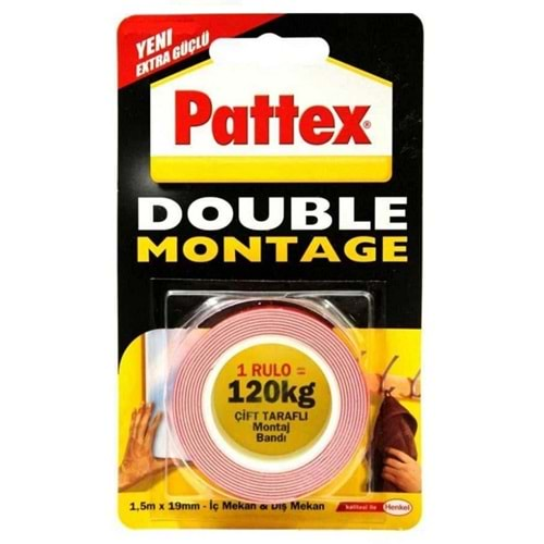 PATTEX ÇİFT TARAFLI MONTAJ BANDI 1.5 MT X 19 MM 1 RULO = 120 KG