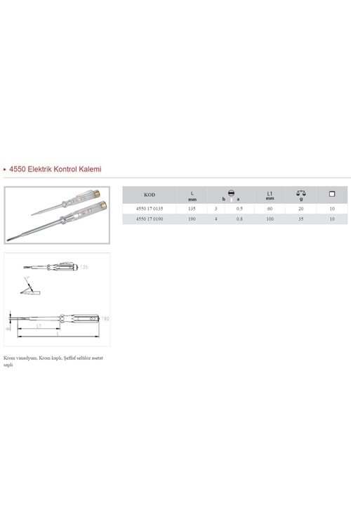 İZELTAŞ 135 MM KONTROL KALEMİ - DÜZ UÇLU 4550 17 0135