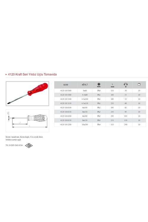 İZELTAŞ 4.5X150 KRAFT SERİSİ YILDIZ UÇLU TORNAVİDA 4120 18 5150