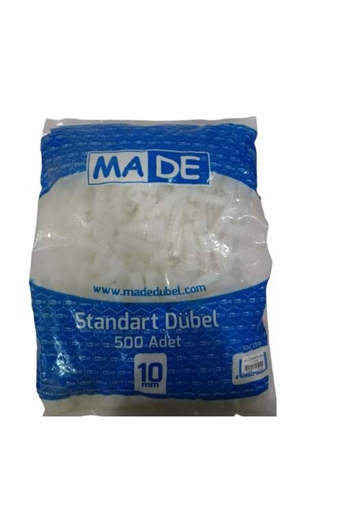 10 MM 500LÜ PAKET STANDART BEYAZ DÜBEL MADE KOD:004
