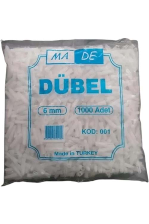 6 MM 1000Lİ PAKET STANDART BEYAZ DÜBEL MADE KOD:001