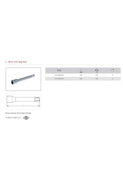 İZELTAŞ 1/2 125 MM ARA KOL 1513 06 4125