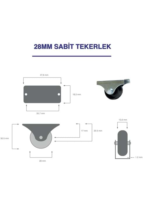 MİNİ SABİT TEKERLEK 28 MM