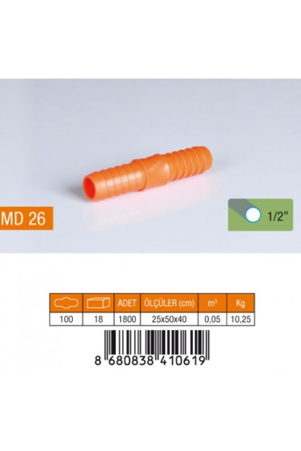 1/2 HORTUM EKİ PLASTİK MD26