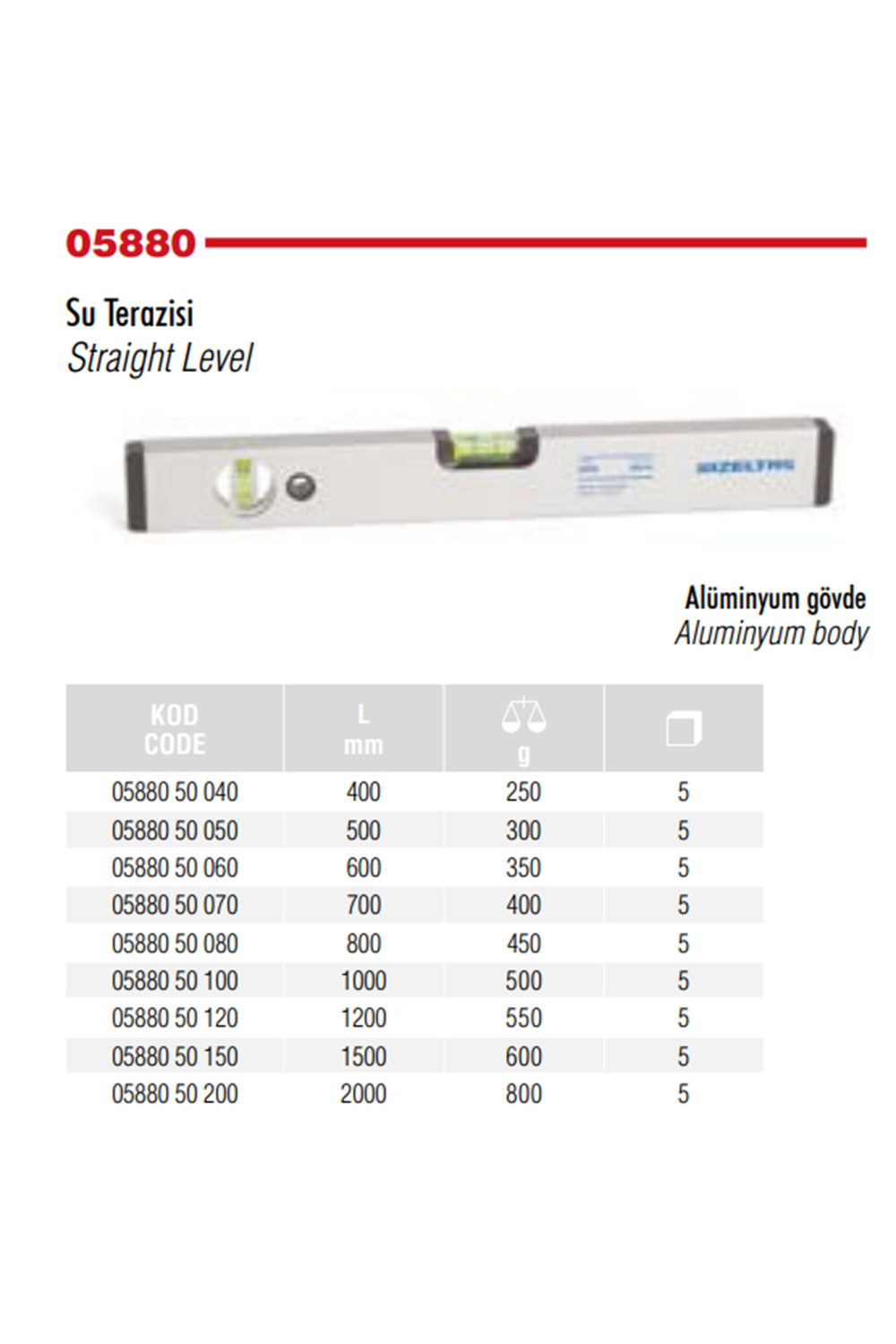 İZELTAŞ 40 CM SU TERAZİSİ ALÜMİNYUM GÖVDE 05880 50 040