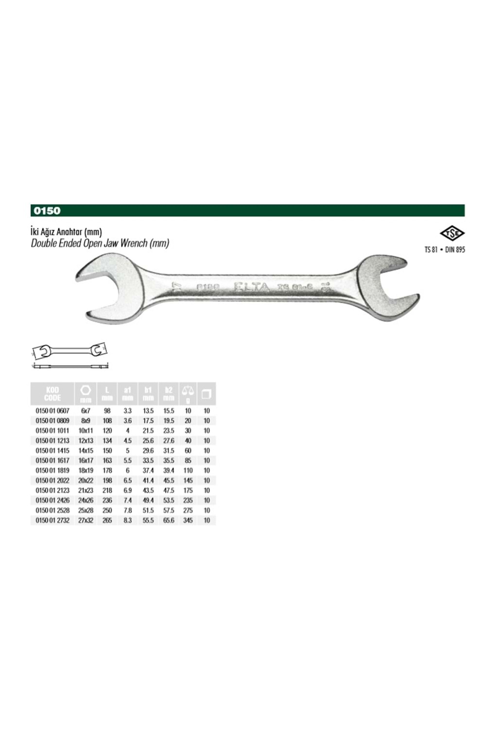 ELTA 24X26 İKİ AĞIZ ANAHTAR 0150 01 2426