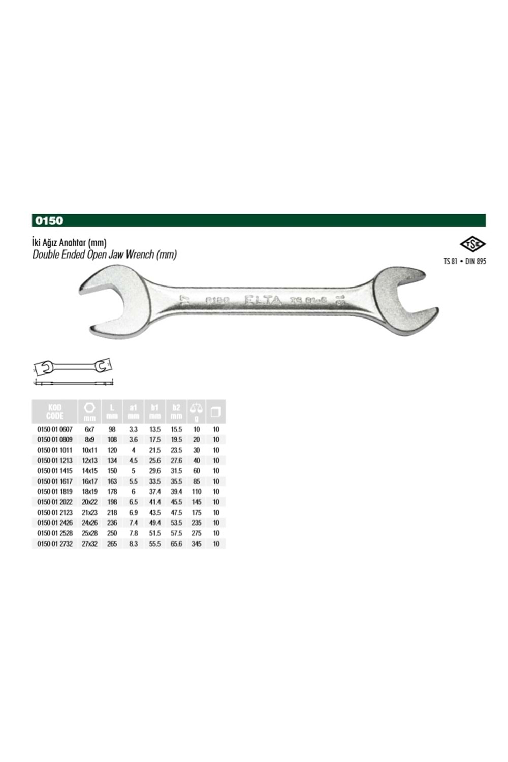 ELTA 25X28 İKİ AĞIZ ANAHTAR 0150 01 2528