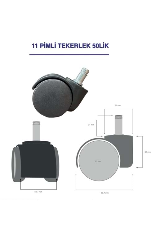 50 MM NO: 413 KALIN PİMLİ BÜYÜK SEGMANLI BÜRO TİPİ PLASTİK TEKERLEK