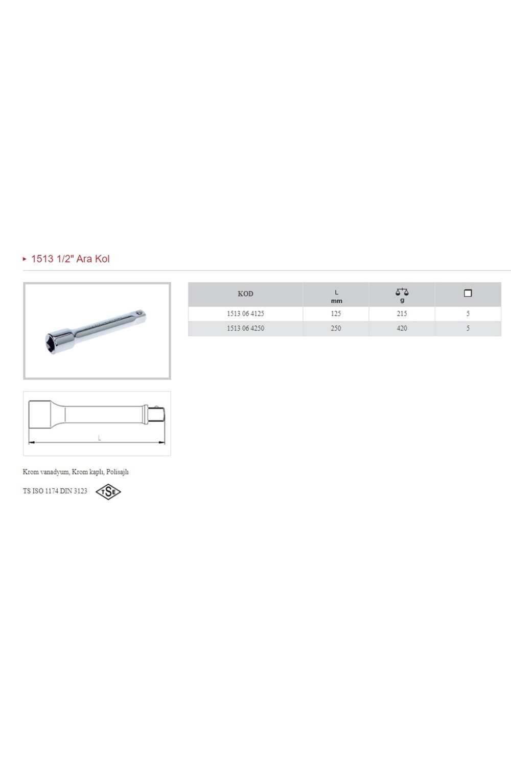 İZELTAŞ 1/2 125 MM ARA KOL 1513 06 4125