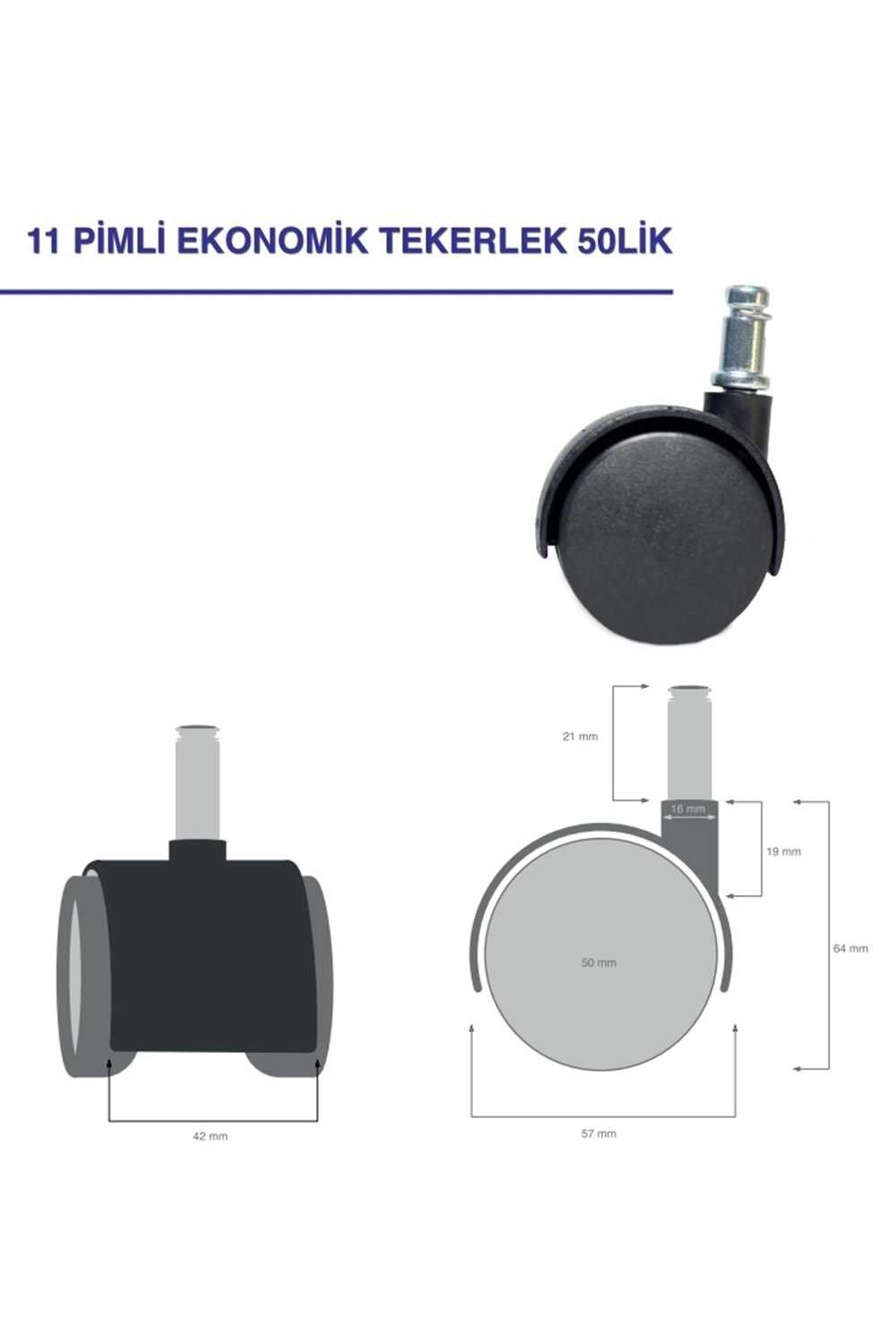 TEKERLEK 50MM KALIN PİMLİ BÜYÜK PLASTİK BÜRO TİPİ