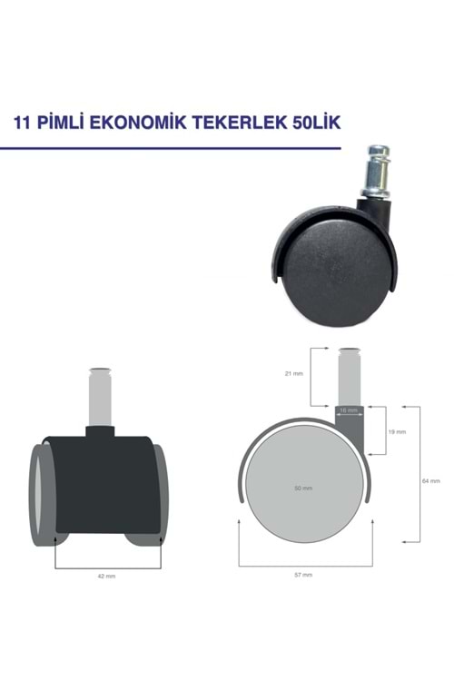 TEKERLEK 50MM KALIN PİMLİ BÜYÜK PLASTİK BÜRO TİPİ