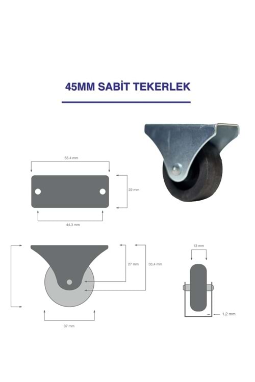 ORTA SABİT TEKERLEK 45 MM