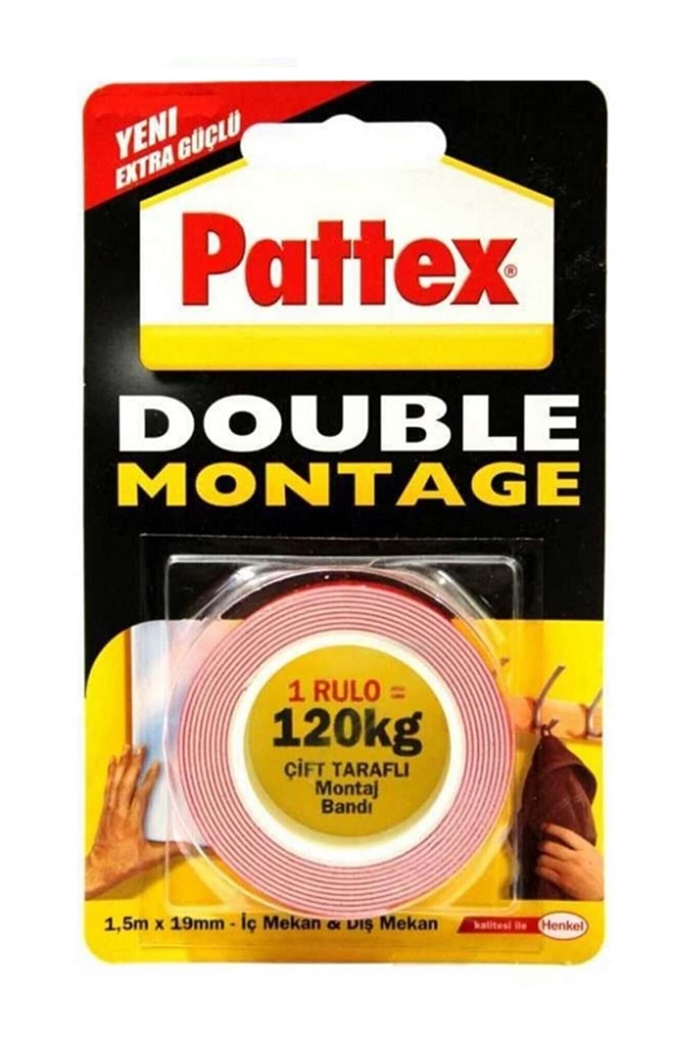 PATTEX ÇİFT TARAFLI-DOUBLE MONTAJ BANDI 1.5 MT X 19 MM 1 RULO = 120 KG